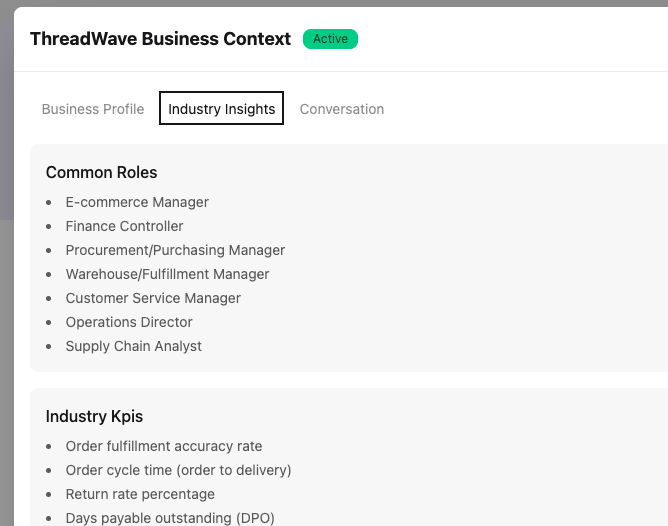 Business context discovery interface