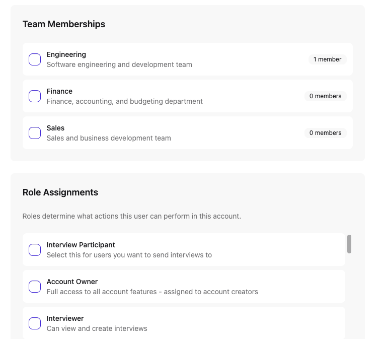 Role-based access controls interface